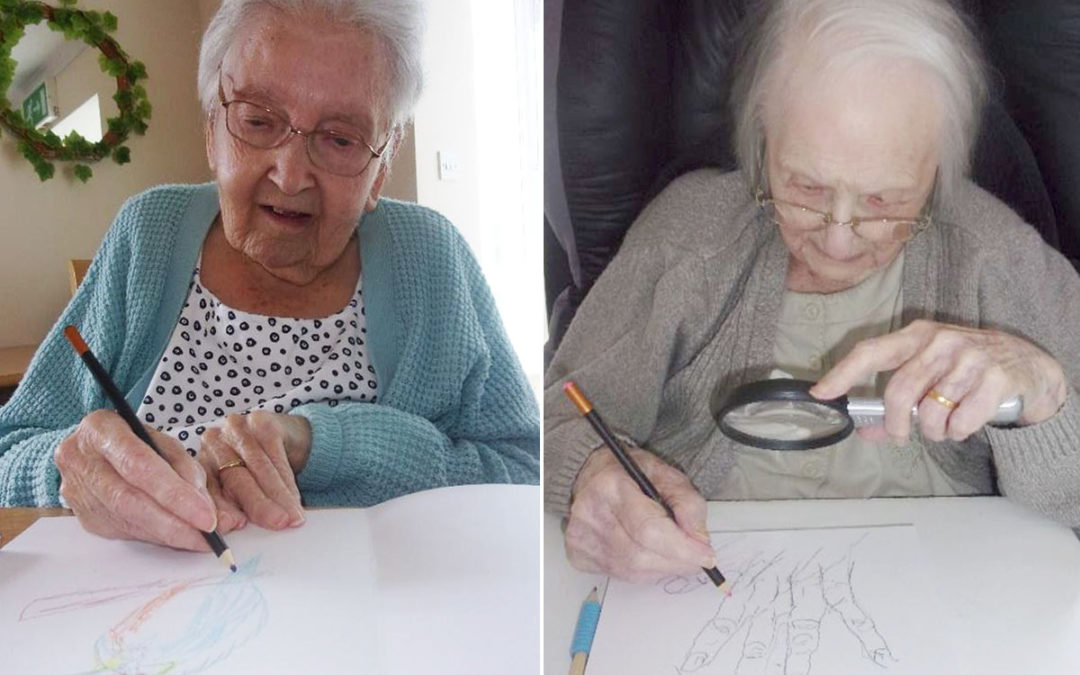Residents enjoy art class with Jackie at Loose Valley Care Home