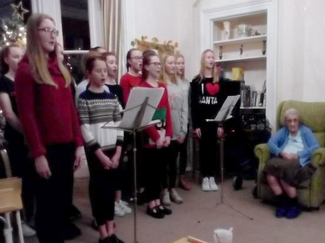 Hilton Hall Dance Academy singing for residents at Loose Valley Care Home