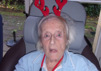 Loose Valley resident wearing a festive antler headband