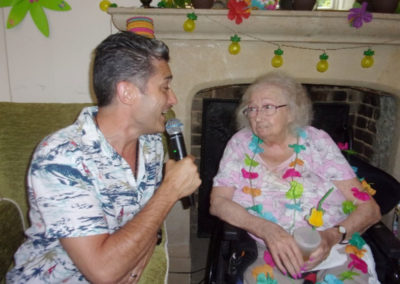 Singer Kevin Walsh with a lady resident