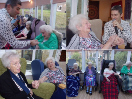 Collage of pictures of singer Kevin Walsh at Loose Valley Care Home 8 January 2020