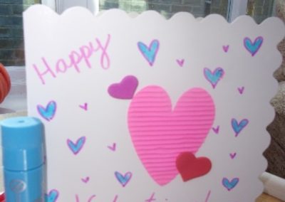 A handmade Valentines card full of hearts