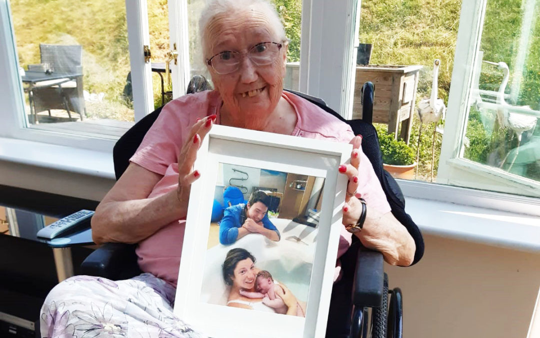 Doreen celebrates family baby news at Loose Valley Care Home