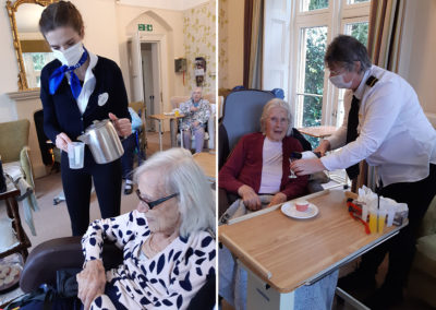 In flight refreshments being served to Loose Valley residents on a virtual plane journey