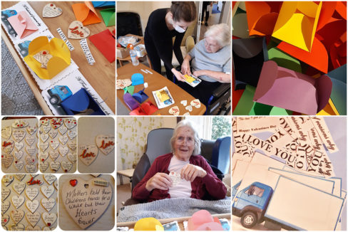 Making Valentine's cards at Loose Valley Care Home