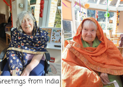 Loose Valley Care Home Cruise arrives in India - postcards from residents in traditional Indian dress
