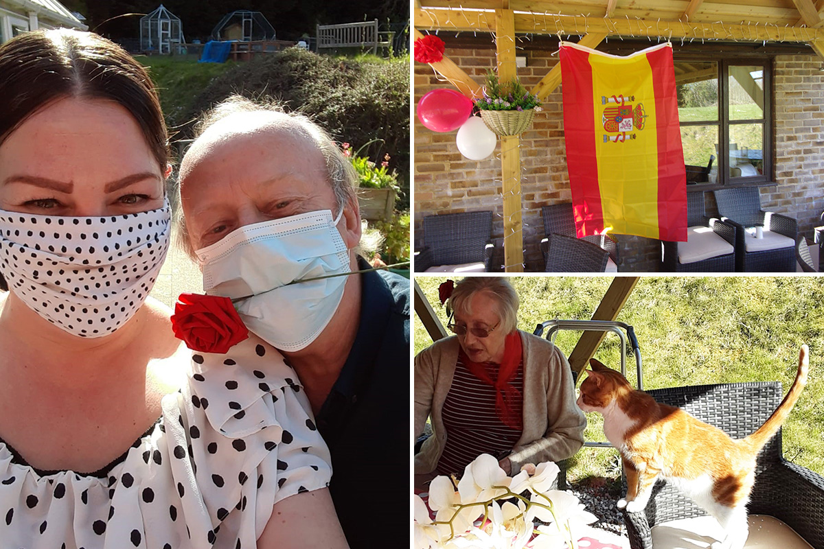 Loose Valley Care Home residents and staff celebrating Spain together outside in their garden