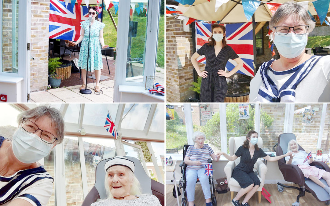 Miss Holiday Swing entertains at Loose Valley Care Home to celebrate VE Day