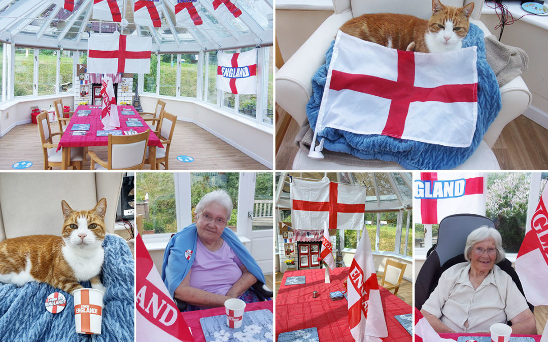 Supporting the England football team at Loose Valley Care Home