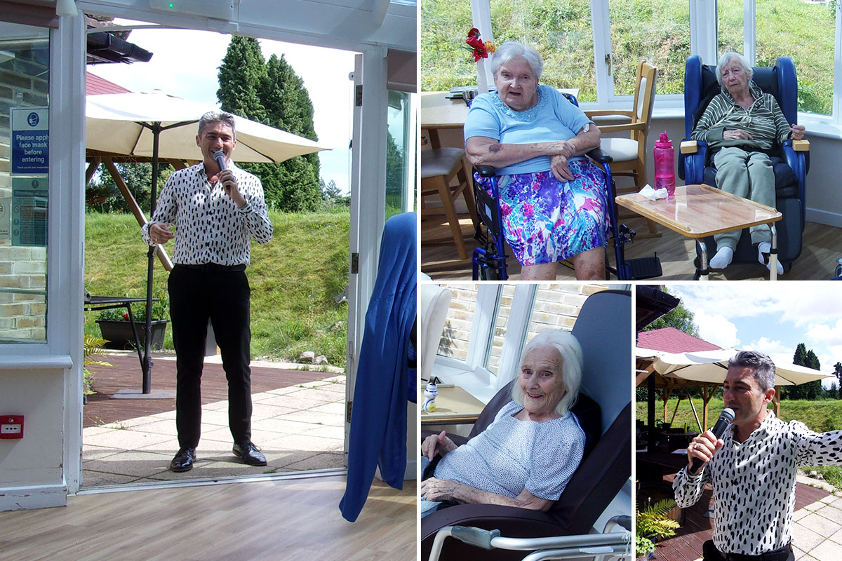 Residents enjoying Kevin Walsh performing at Loose Valley Care Home