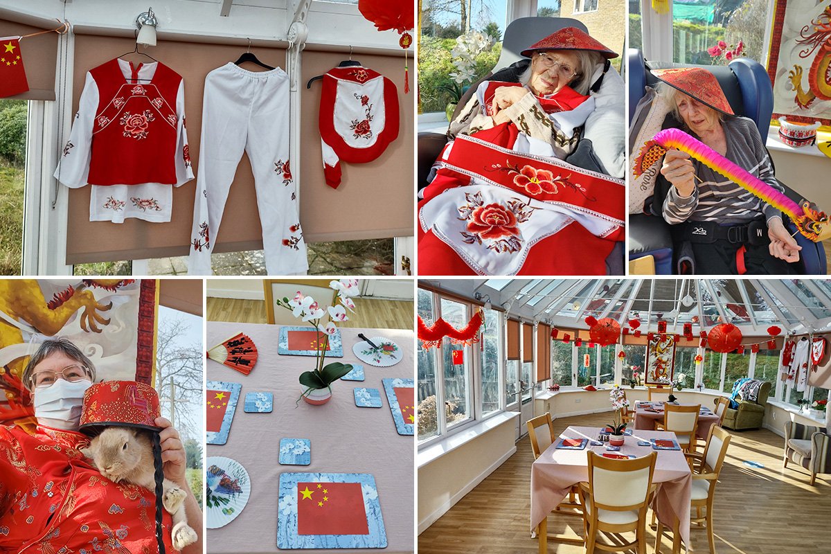 Decorations and fancy dress for Chinese New Year at Loose Valley Care Home
