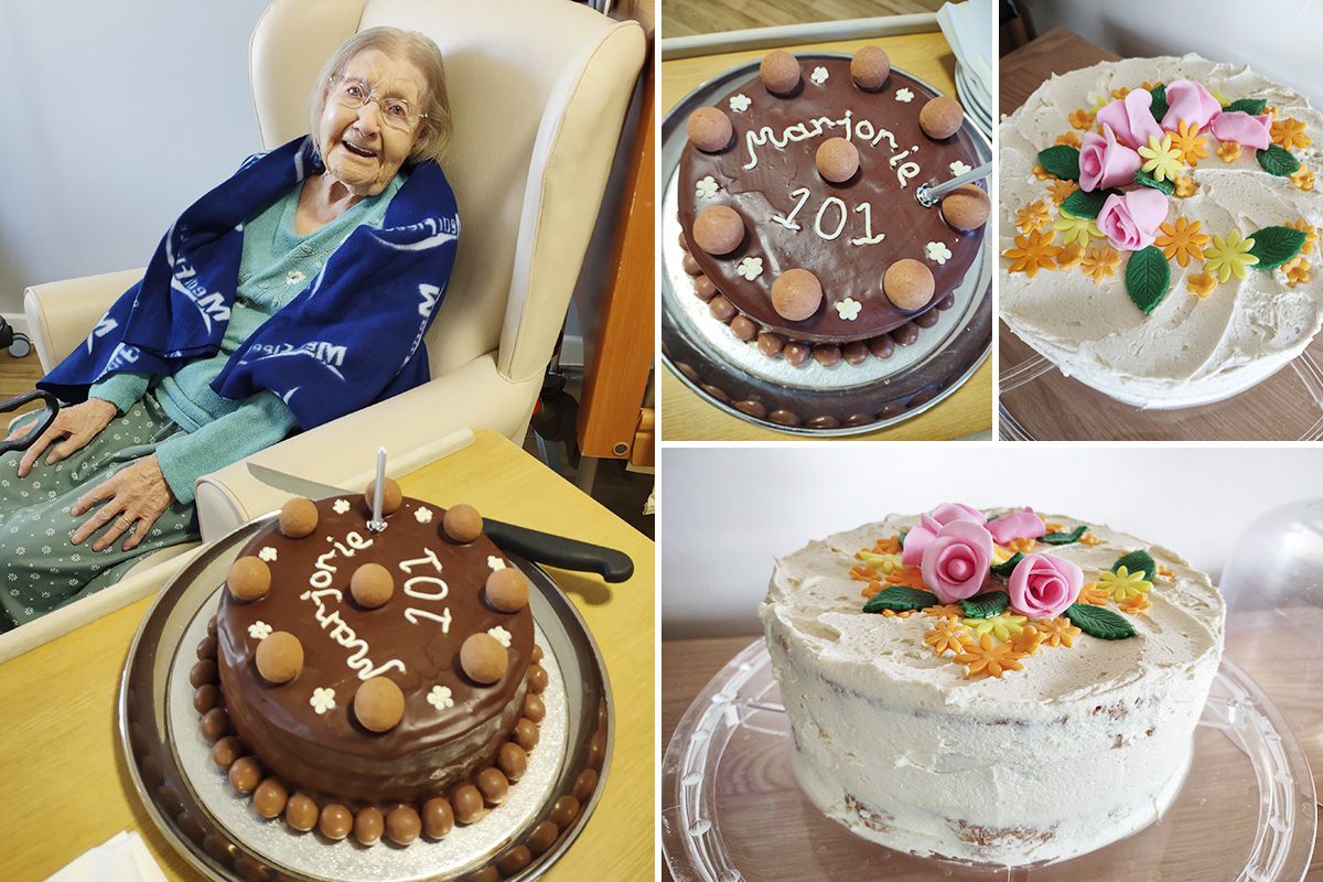 Loose Valley Care Home resident with her two birthday cakes
