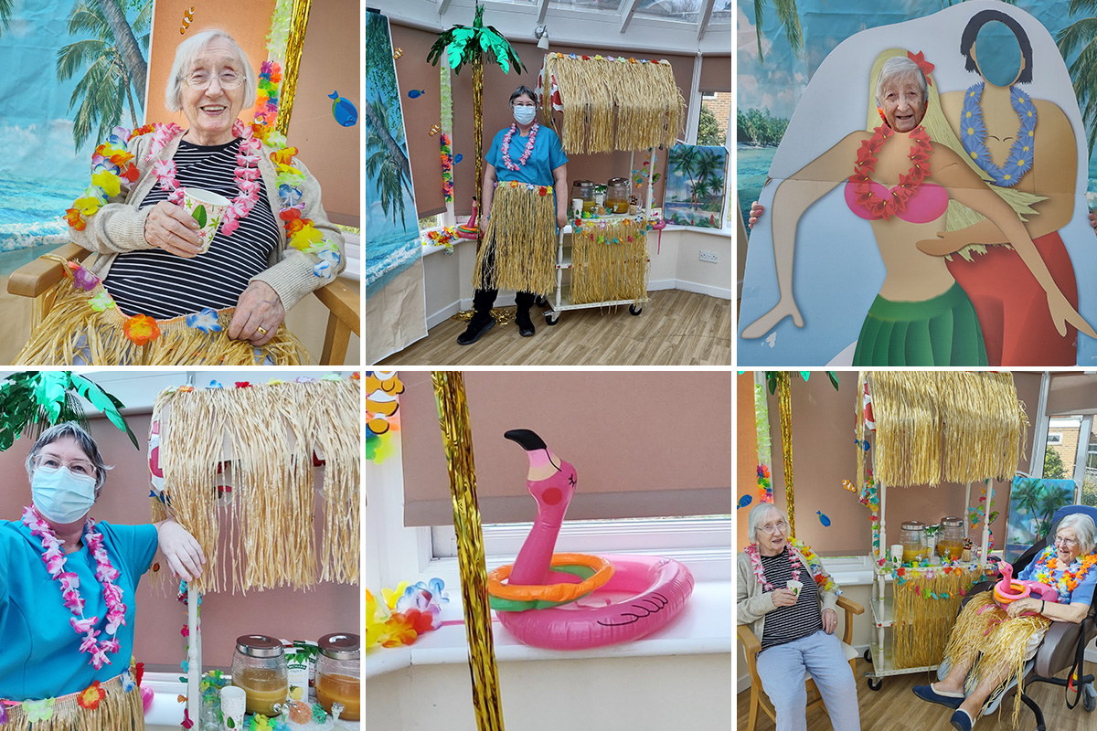 Tropical refreshments and decorations at Loose Valley Care Home