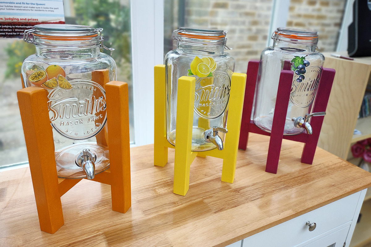 Crafted fruit juice stands at Loose Valley Care Home