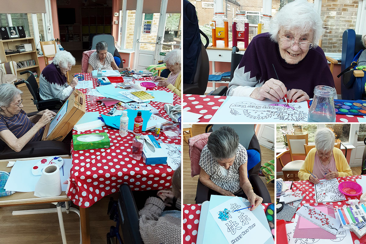 Making Chinese New Year decorations at Loose Valley Care Home