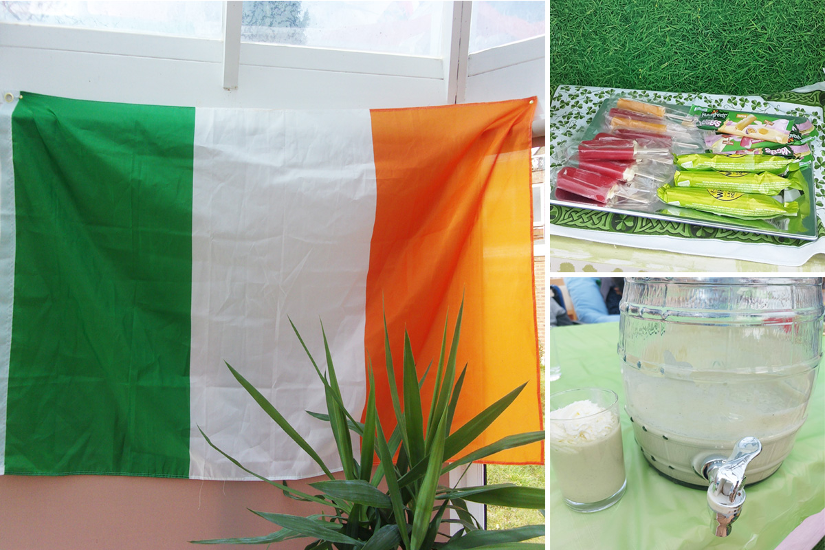 St Patrick's Day decorations, lollies and smoothies at Loose Valley Care Home