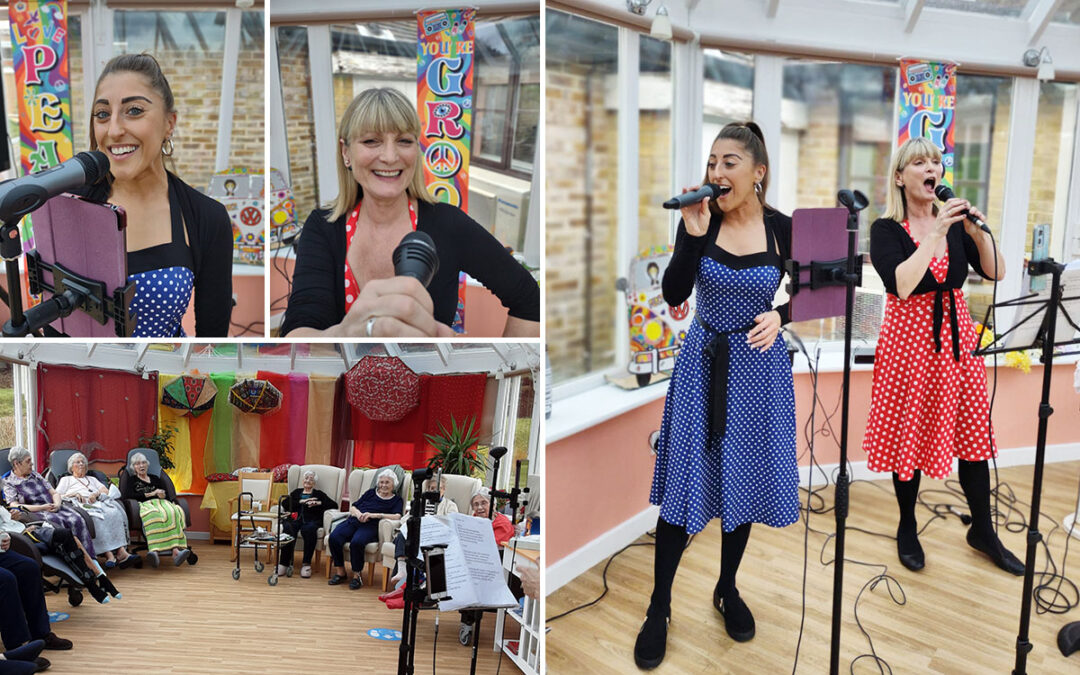Caz and Ellie sing for Loose Valley Care Home residents