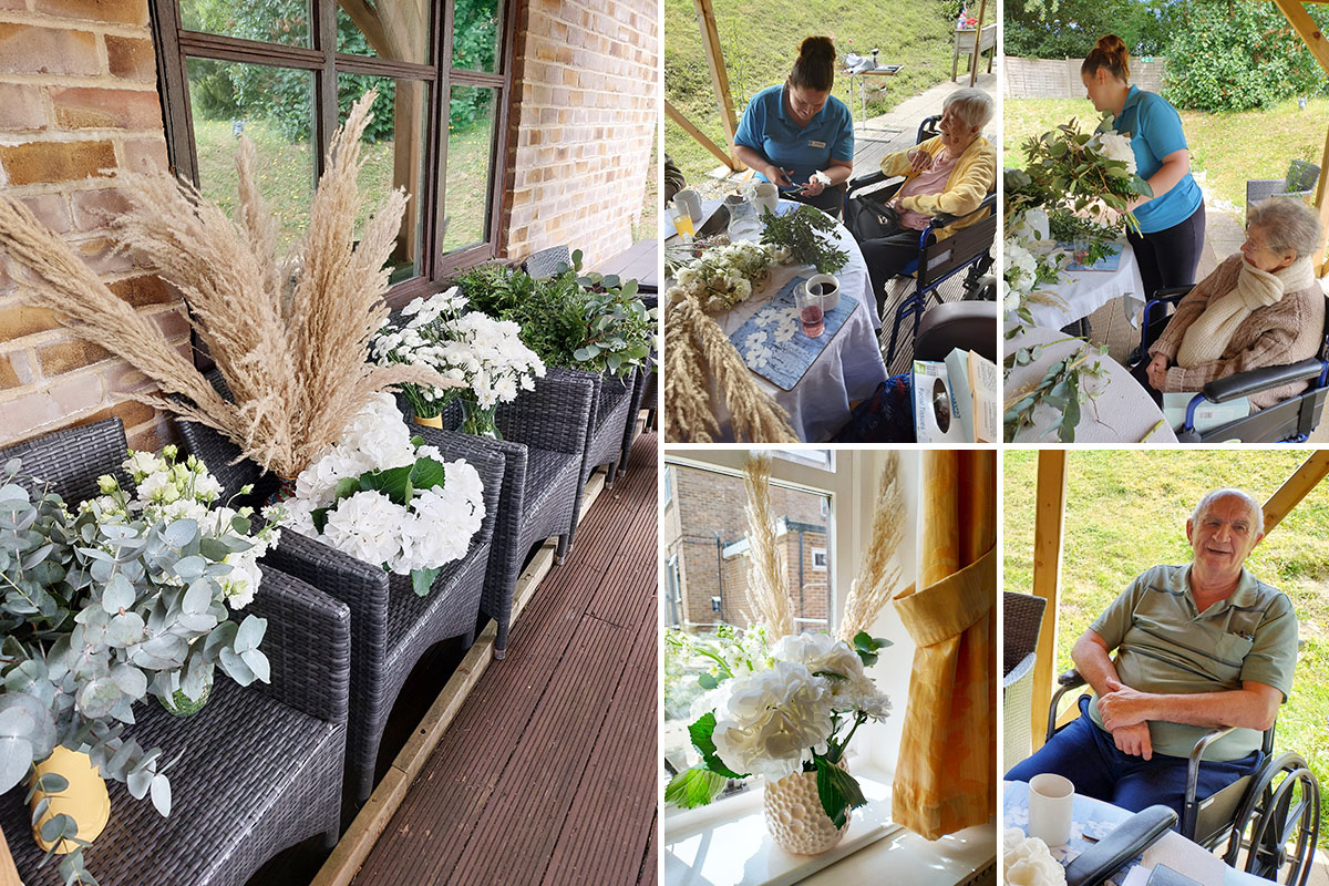 Arranging wedding flowers at Loose Valley Care Home
