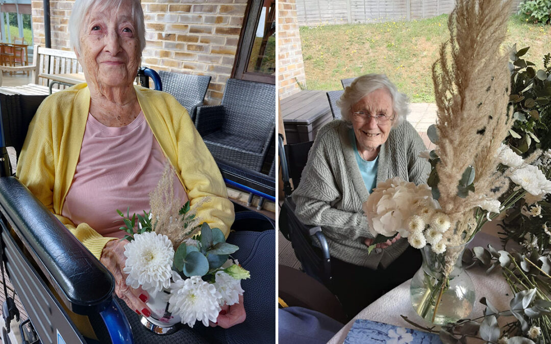 Wedding flower arranging at Loose Valley Care Home