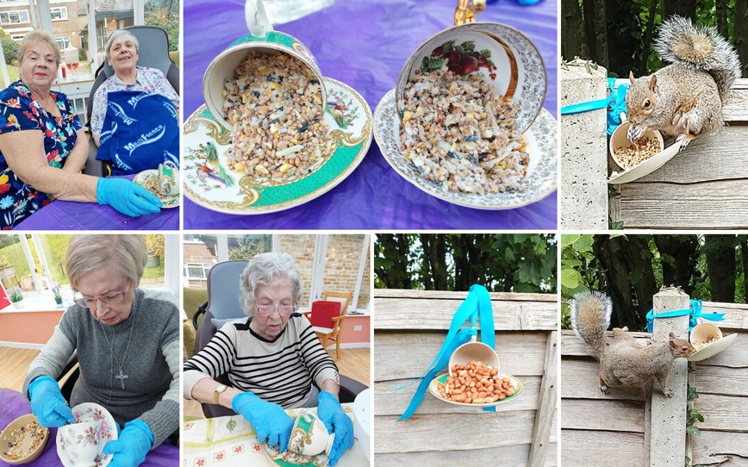 Making vintage tea cup and saucer bird feeders at Loose Valley Care Home