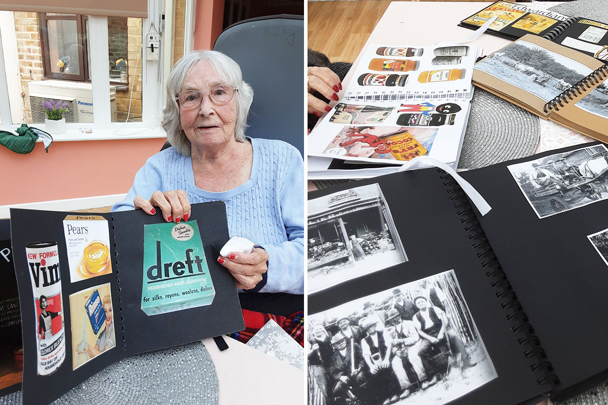 Reminiscing with photographs at Loose Valley Care Home