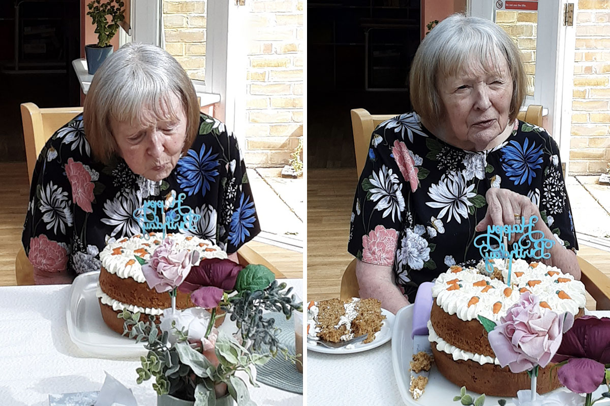 Carrot cake and celebrations for Glenis at Loose Valley Care Home