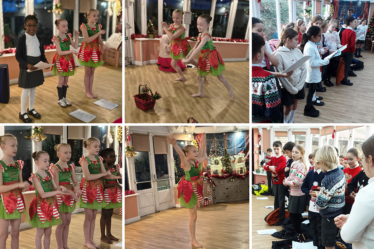 Hilton Hall Dance Academy dancers and Loose Valley Primary School children performing music and dance for residents at Loose Valley Care Home.